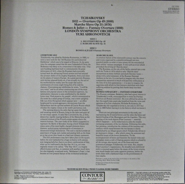 Pyotr Ilyich Tchaikovsky, London Symphony Orchestra Conducted By Yuri Ahronovitch : Tchaikovsky Spectacular: 1812 Overture / March Slave / Romeo & Juliet (LP, Album)