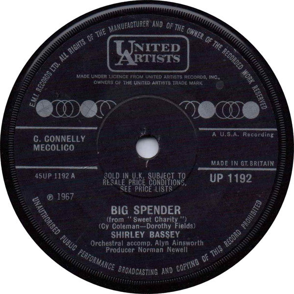 Shirley Bassey : Big Spender (7", Single, Sol)