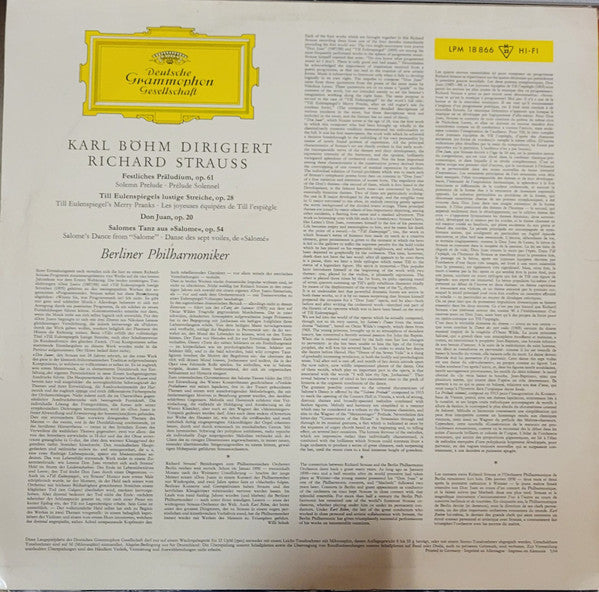 Karl Böhm, Berliner Philharmoniker, Richard Strauss : Karl Böhm Dirigiert Richard Strauss - Festliches Präludium / Till Eulenspiegel / Don Juan / Salomes Tanz (LP, Mono)