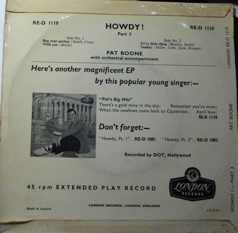 Pat Boone : Howdy ! Part 3 (7", EP, Tri)