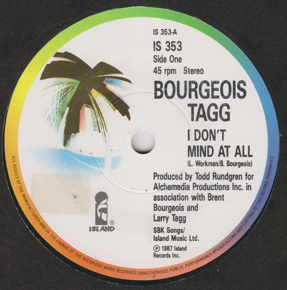 Bourgeois Tagg : I Don't Mind At All (7", Single, Pap)