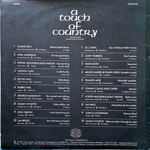 Various : A Touch Of Country - 20 Hits From Original Artists (LP, Comp)