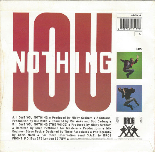 Bros : I Owe You Nothing (7", Single, Red)