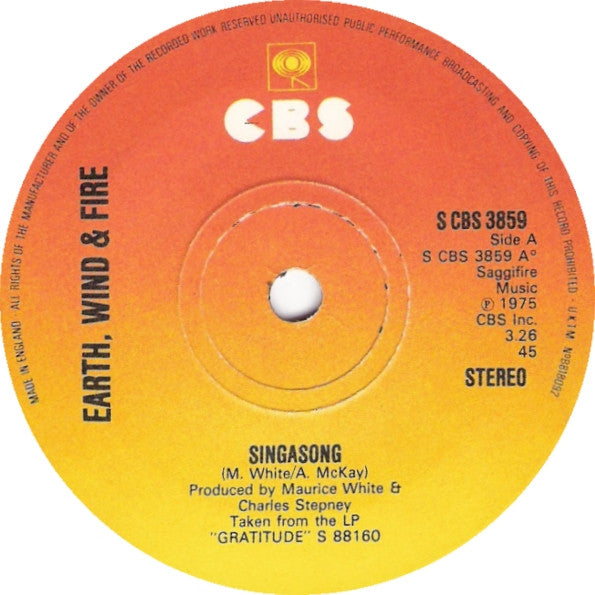 Earth, Wind & Fire : Sing A Song (7", Single)