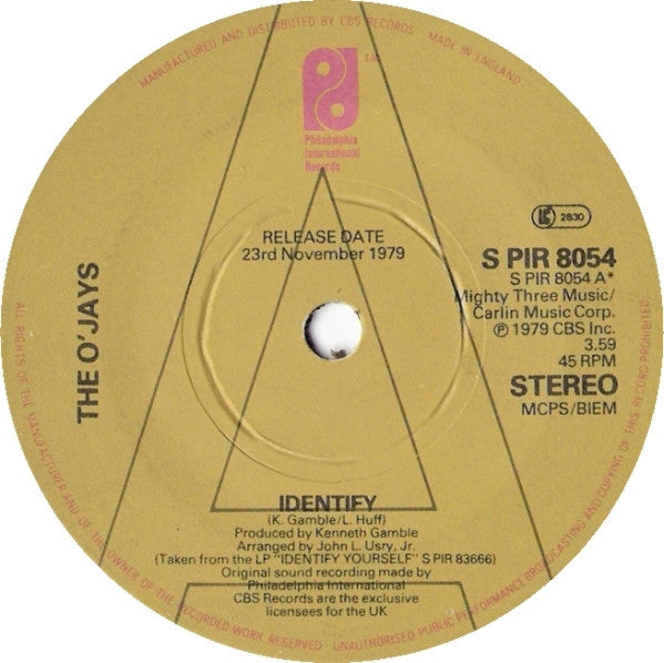 The O'Jays : Identify (7", Promo)