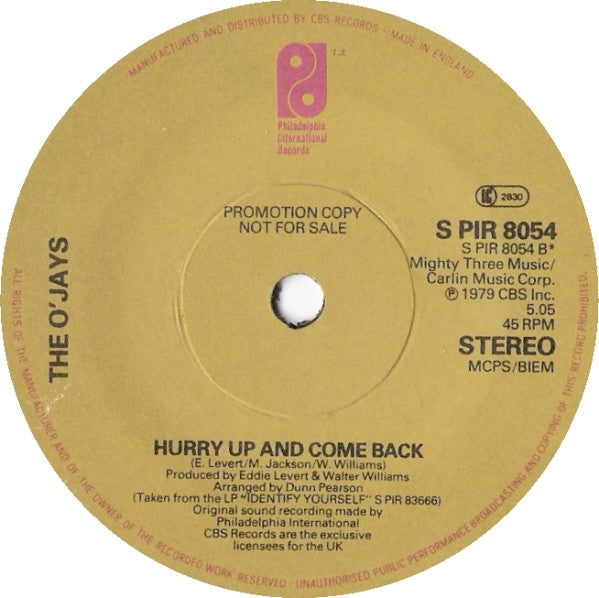 The O'Jays : Identify (7", Promo)