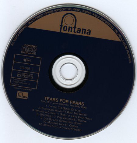 Tears For Fears : Tears Roll Down (Greatest Hits 82-92) (CD, Comp, RP)