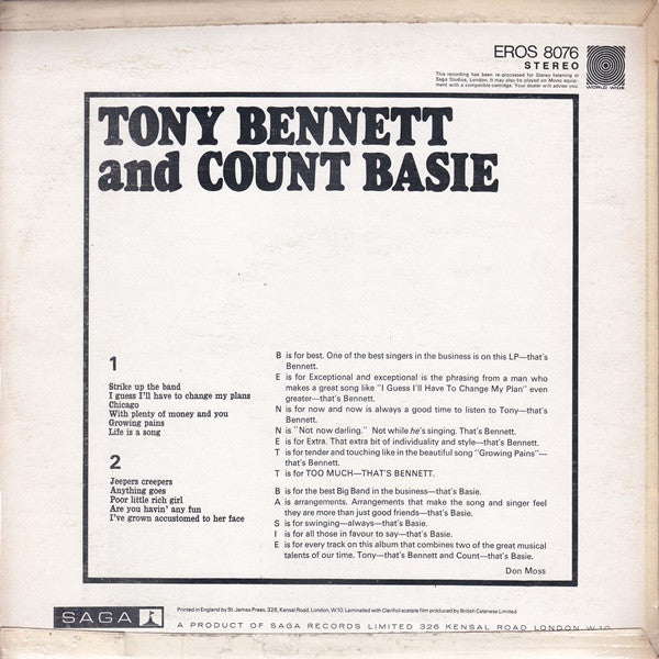 Tony Bennett And Count Basie : Tony Bennett And Count Basie (LP, RE)