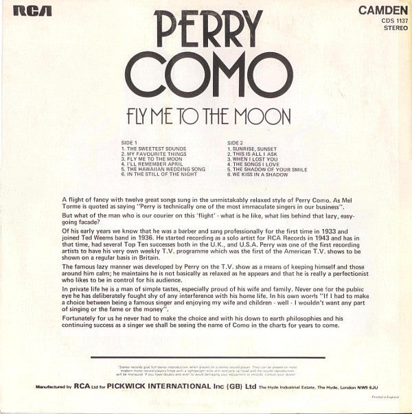 Perry Como : Fly Me To The Moon (LP, Comp)