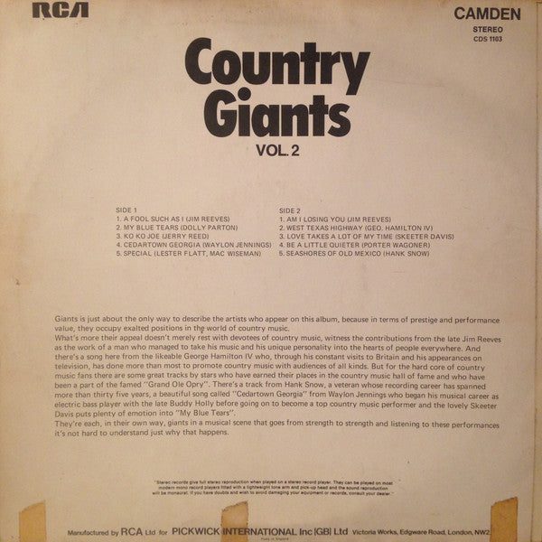 Various : Country Giants Vol. 2 (LP, Comp)