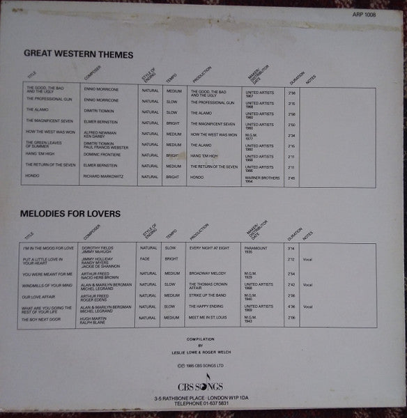 Various : CBS Songs (RECORDED MUSIC FOR RADIO, T.V. AND FILM) (LP, Album, Comp, Promo, Smplr)