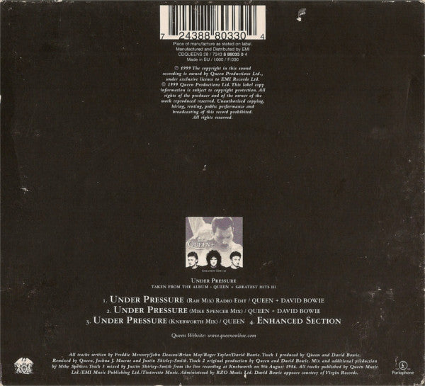 Queen + David Bowie : Under Pressure (CD, Single, Enh, Dig)