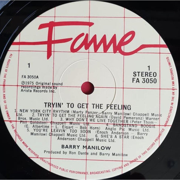Barry Manilow : Tryin' To Get The Feeling (LP, RE)