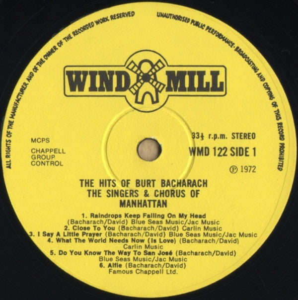 The Singers & Chorus Of Manhattan : The Hits Of Bacharach (LP, RE)