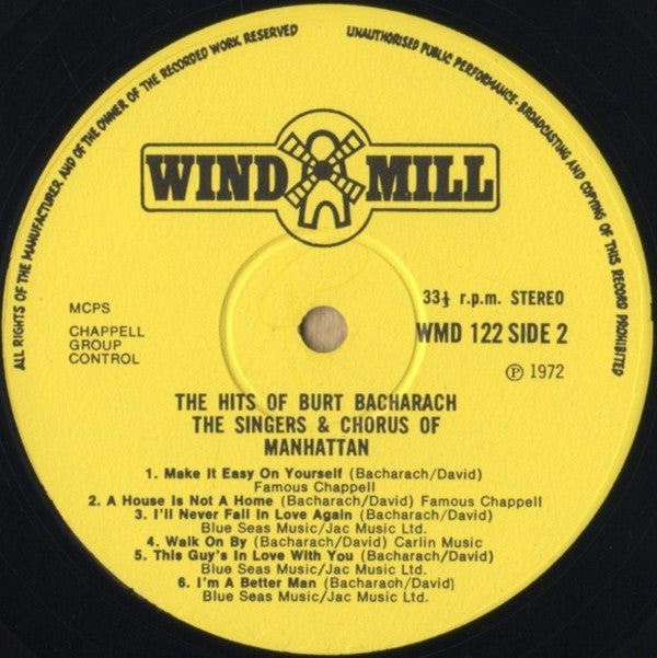 The Singers & Chorus Of Manhattan : The Hits Of Bacharach (LP, RE)