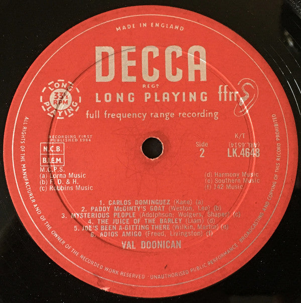 Val Doonican : The Lucky 13 Shades Of Val Doonican (LP, Album, Mono)