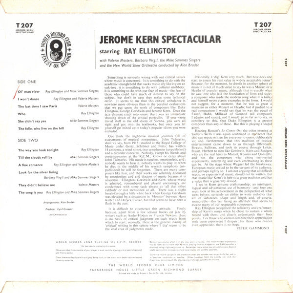 Jerome Kern / Ray Ellington : Jerome Kern Spectacular (LP, Mono, Club)