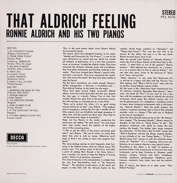 Ronnie Aldrich And His Two Pianos* : That Aldrich Feeling (LP, Album)