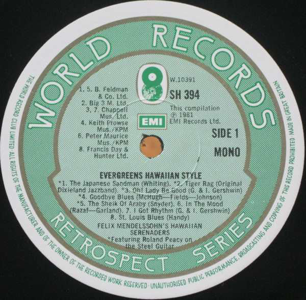 Felix Mendelssohn & His Hawaiian Serenaders : Evergreens-Hawaiian Style (LP, Comp)