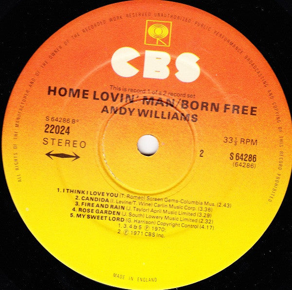 Andy Williams : Home Lovin' Man And Born Free (Comp + LP, Album + LP, Album)