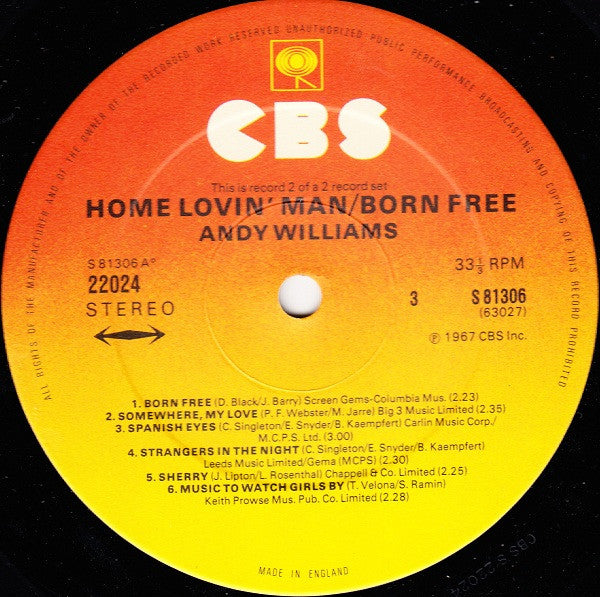 Andy Williams : Home Lovin' Man And Born Free (Comp + LP, Album + LP, Album)