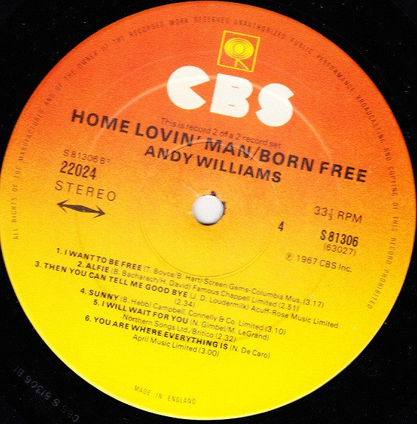 Andy Williams : Home Lovin' Man And Born Free (Comp + LP, Album + LP, Album)
