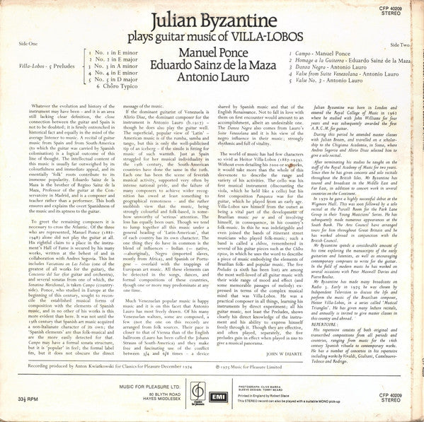 Julian Byzantine : Julian Byzantine Plays Guitar Music Of Villa-Lobos (LP, Album)