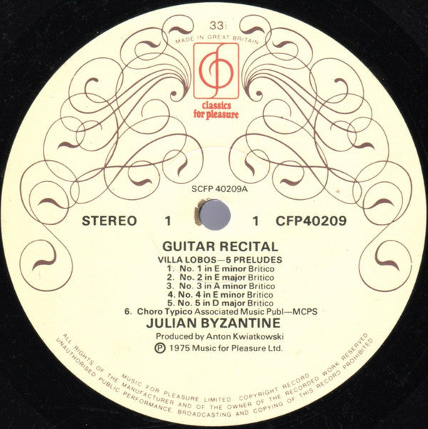 Julian Byzantine : Julian Byzantine Plays Guitar Music Of Villa-Lobos (LP, Album)