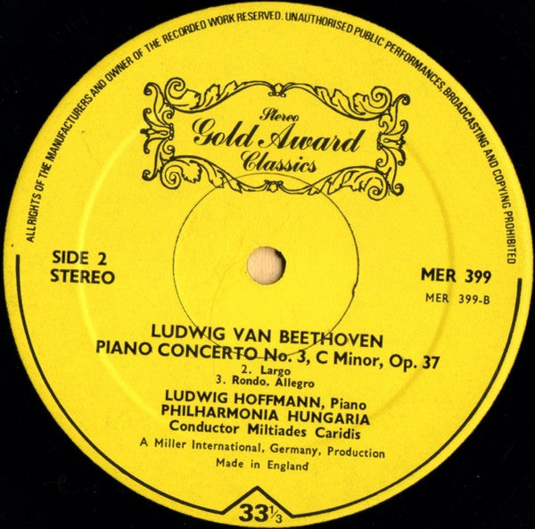 Ludwig van Beethoven, Miltiades Caridis, Philharmonia Hungarica, Ludwig Hoffmann : Piano Concerto No.3 - Opus 37 In C Minor (LP)