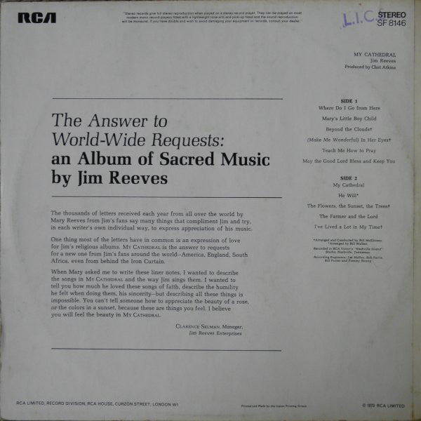 Jim Reeves : My Cathedral (LP, Album)