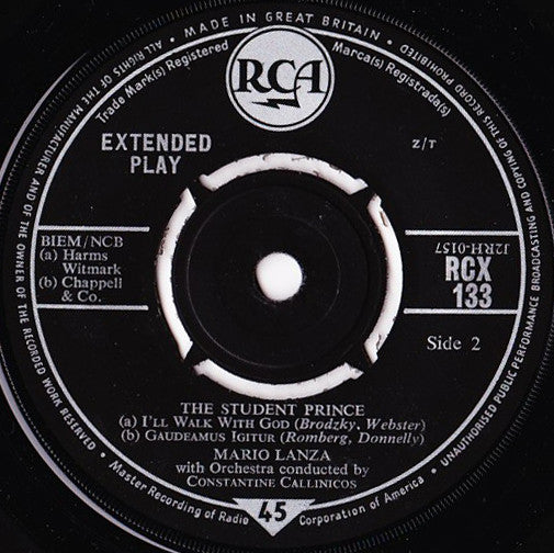 Mario Lanza : Selections From The Student Prince (7", EP, RP)