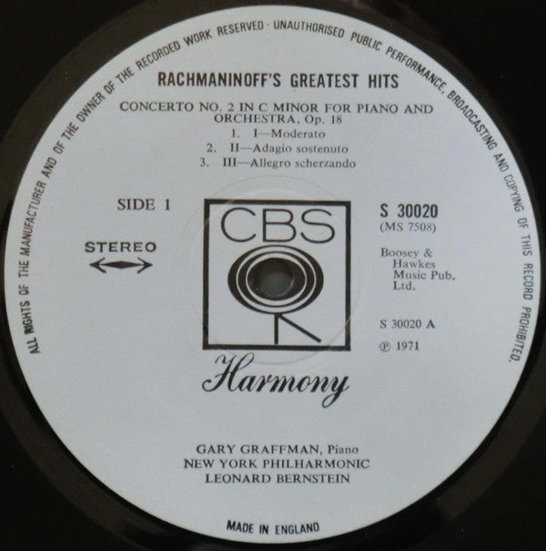 Sergei Vasilyevich Rachmaninoff, Leonard Bernstein And New York Philharmonic, Eugene Ormandy And The Philadelphia Orchestra : Rachmaninoff's Greatest Hits (LP, Comp, RE)