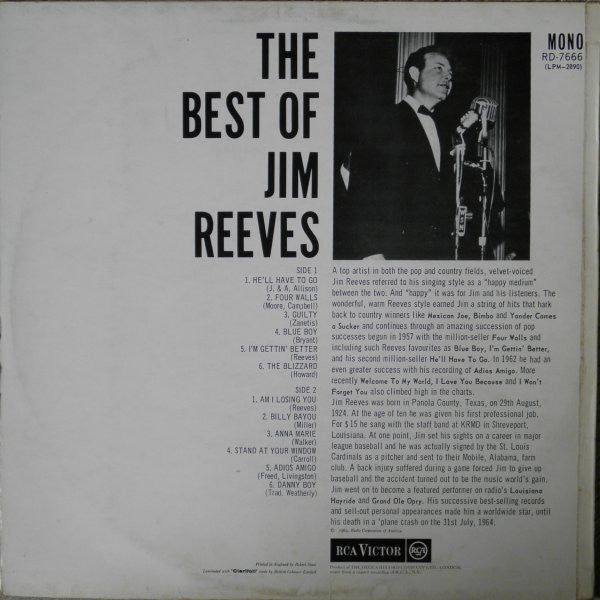 Jim Reeves : The Best Of Jim Reeves (LP, Comp, Mono)