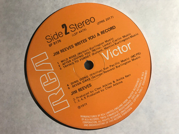 Jim Reeves : Writes You A Record (LP, Comp)