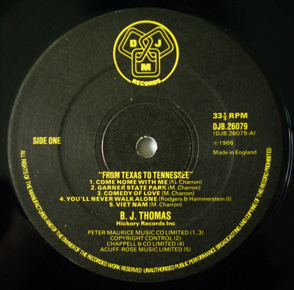B J Thomas* : From Texas To Tennessee (LP, Comp, RE)