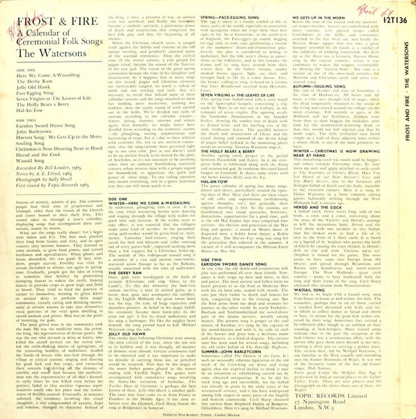 The Watersons : Frost And Fire (A Calendar Of Ritual And Magical Songs) (LP, Album)