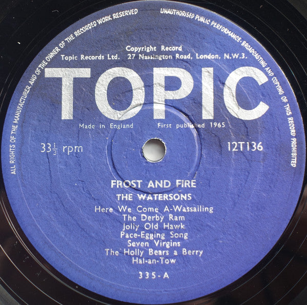The Watersons : Frost And Fire (A Calendar Of Ritual And Magical Songs) (LP, Album)
