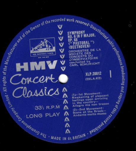 Ludwig van Beethoven, Carl Schuricht, Orchestre De La Société Des Concerts Du Conservatoire : Symphony No. 6 In F Major, Op. 68 'Pastoral' (LP)