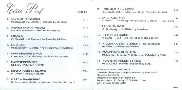 Edith Piaf : Best Of (CD, Comp)