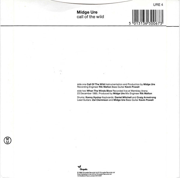 Midge Ure : Call Of The Wild (7", Single, Ltd, Cle)