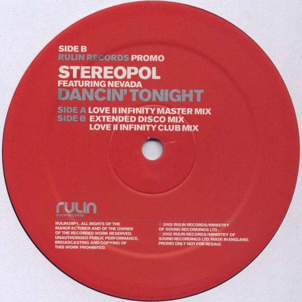 Stereopol Featuring Nevada (16) : Dancin' Tonight (12", Single, Promo)