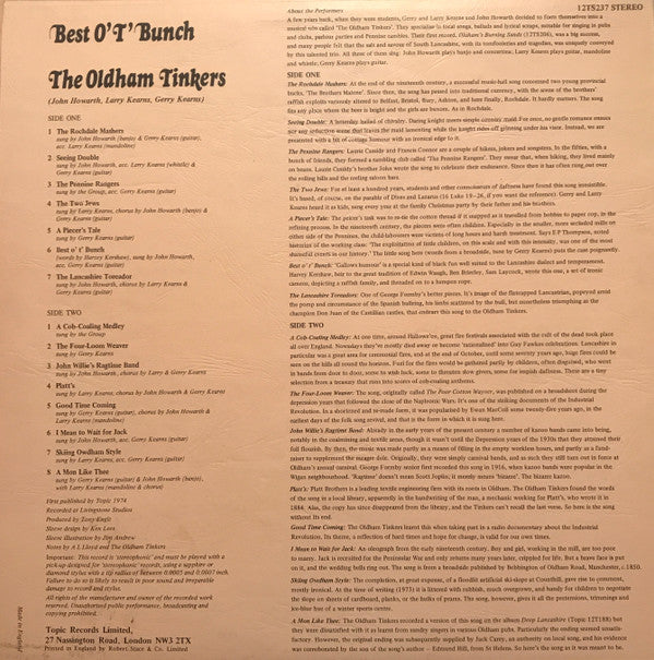 The Oldham Tinkers : Best O' T' Bunch - Back Street Songs Of Lancashire (LP, Album)