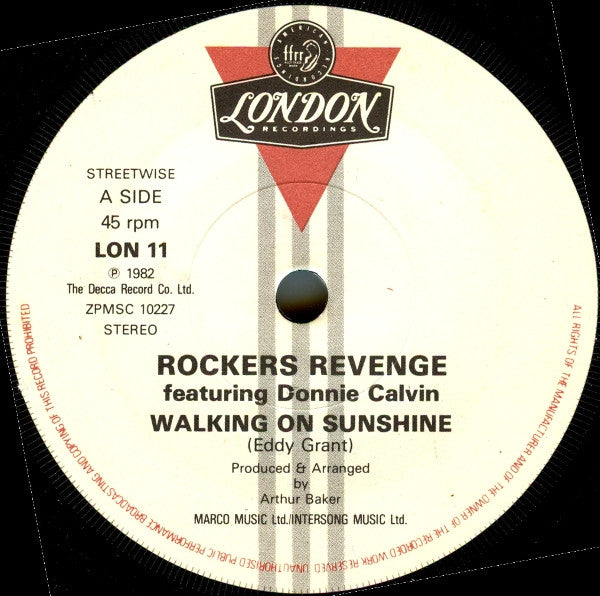 Rockers Revenge Featuring Donnie Calvin : Walking On Sunshine (7", Single, Pap)