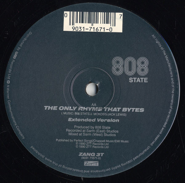 MC Tunes Versus 808 State : The Only Rhyme That Bites (12")