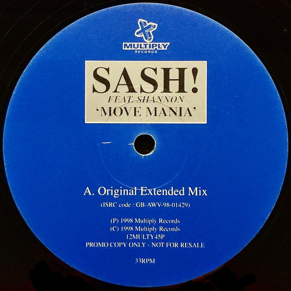 Sash! Feat. Shannon : Move Mania (12", Promo)