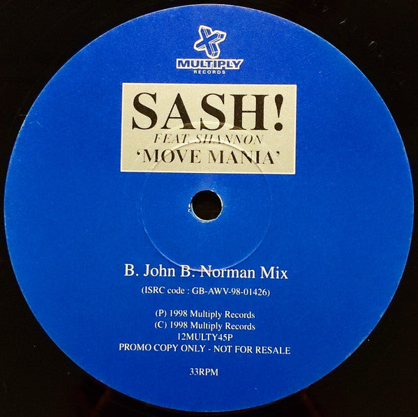 Sash! Feat. Shannon : Move Mania (12", Promo)