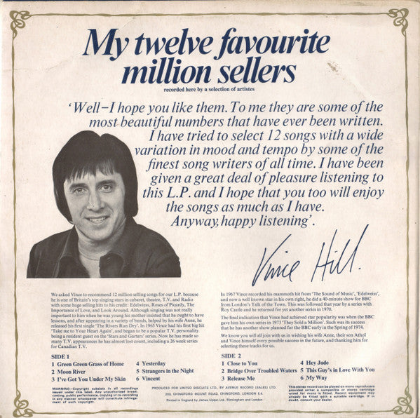 Unknown Artist : Vince Hill's Favourite Twelve Million Sellers (LP, Comp)