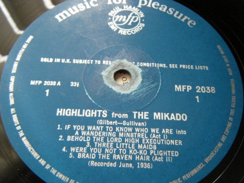 Gilbert & Sullivan - D'Oyly Carte Opera Company : Highlights From The Mikado (LP)