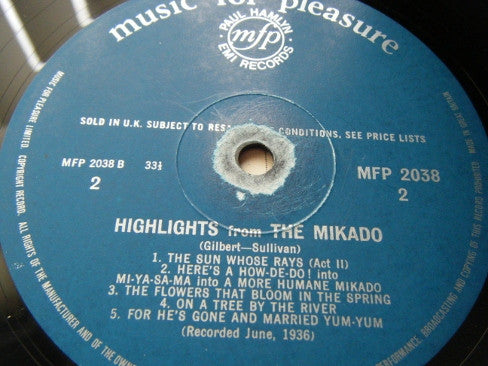 Gilbert & Sullivan - D'Oyly Carte Opera Company : Highlights From The Mikado (LP)