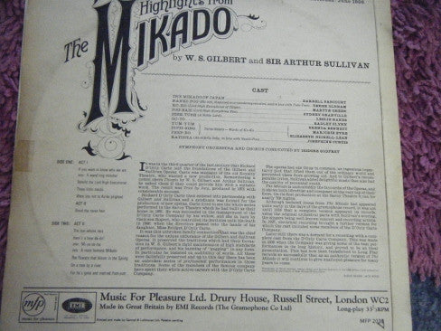 Gilbert & Sullivan - D'Oyly Carte Opera Company : Highlights From The Mikado (LP)